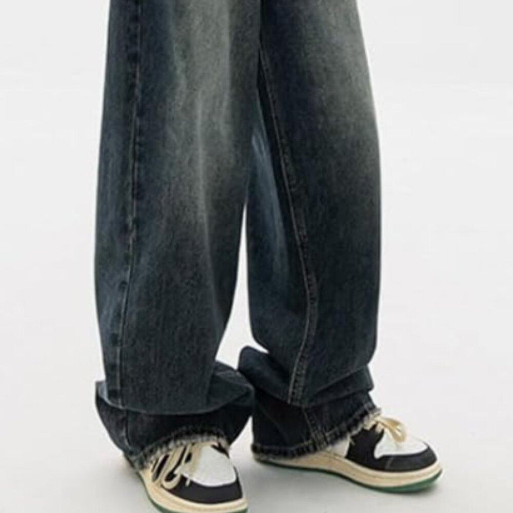 Wide Leg Black Washed Denim Jeans - Unbranded